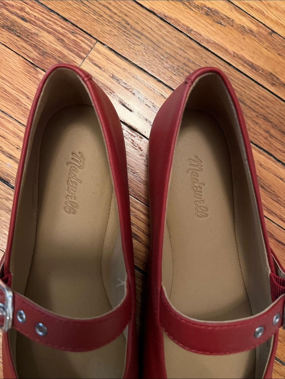 Madewell Red Mary Jane Flats with Buckle Strap - Picture 3 of 8